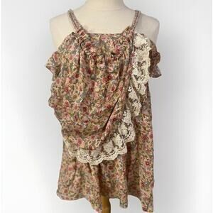 Womens BoAime Silk Lace Floral Tank Top Cottagecore Tea Garden Whimsical French
